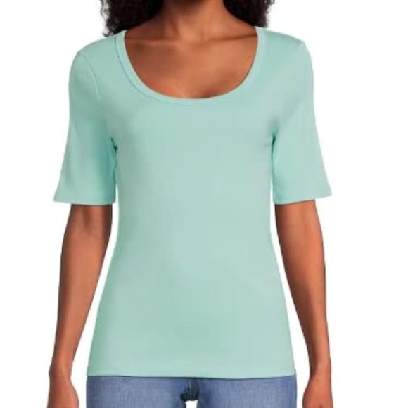 Time and Tru Women's Elbow Length Sleeve T-Shirt Classic Mint - Picture 1 of 4